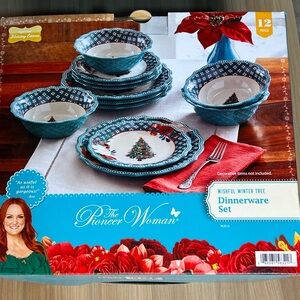 The Pioneer Woman Holiday Tree Dinnerware Set - Teal and Red